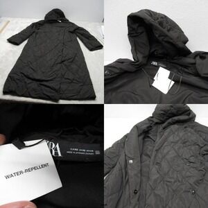 Zara Jacket Women XS Black Water Repellent Snap Front Hooded Quilted Puffer Coat